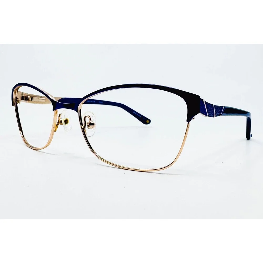 Bulova Eyeglass Frames Womens Blue Gold Royal Nairobi Cat Eye 52-15-135